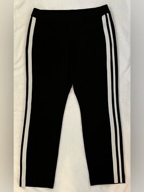Bar III Women’s Black Pull-On Pants with White Tuxedo Stripes-Size 12